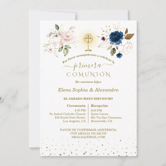 Invitación  Primera Comunión Twins First Holy Communion (Anverso)