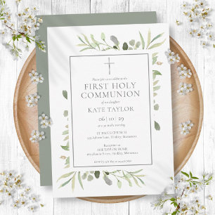 Invitación Primera Comunión Verde Acuarela