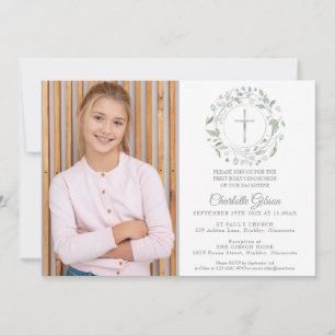 Invitación Primera Comunión Verde Cruz de Plata Foto