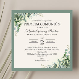 Invitación Primera comunión verde deja a niño primera comunió