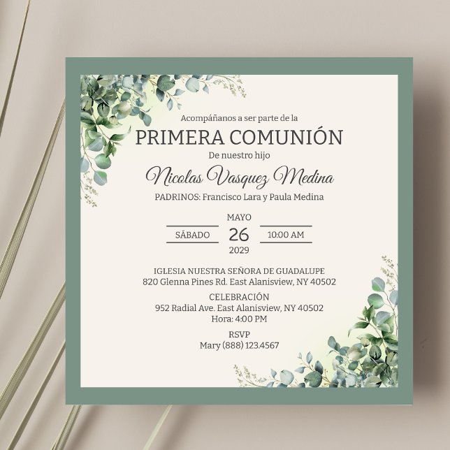 Invitación Primera comunión verde deja a niño primera comunió (Subido por el creador)