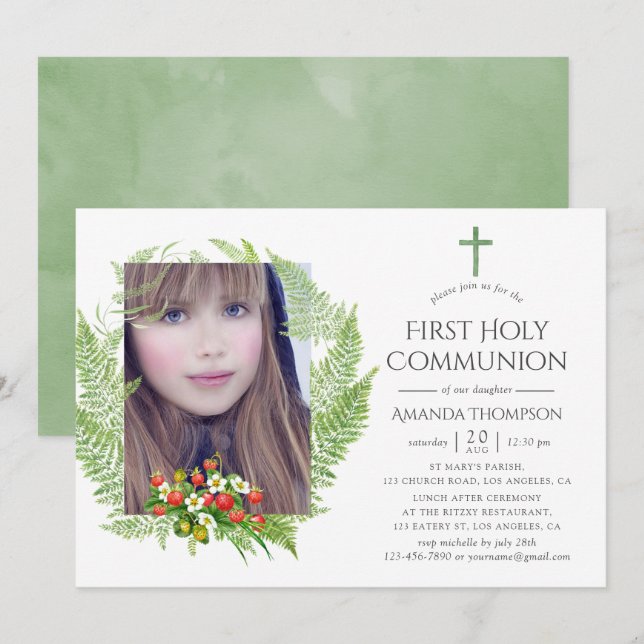 Invitación Primera Comunión Verde del País (Anverso / Reverso)