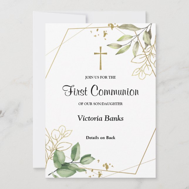 Invitación Primera Comunión Verde Dorado (Anverso)