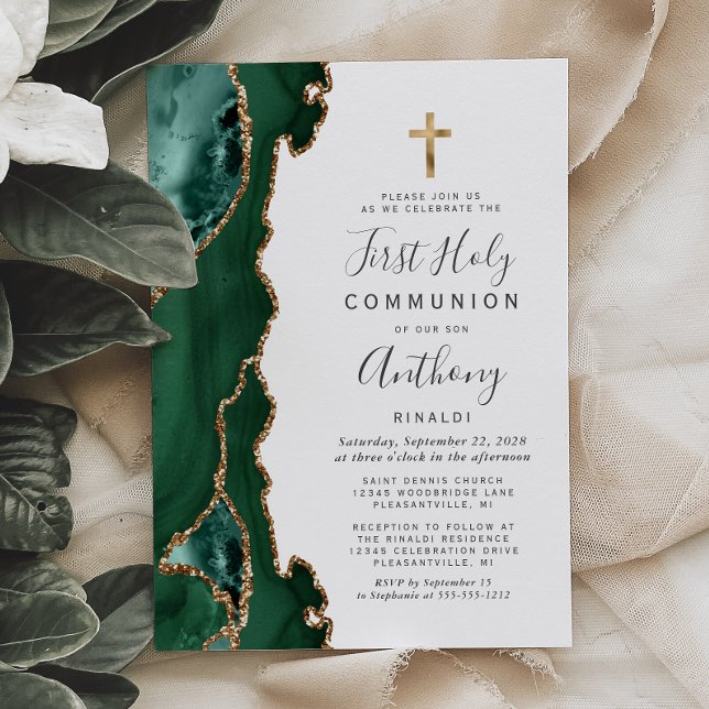 Invitación Primera Comunión Verde Oro Geoda de Ágata (Subido por el creador)