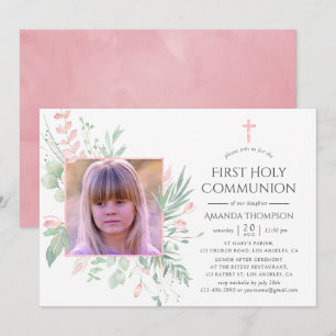 Invitación Primera Comunión Verde Pastel Rubor