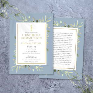Invitación Primera Comunión Verde Polvo Azul