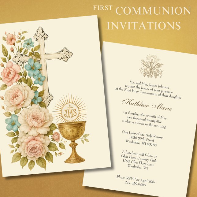 Invitación Primera Comunión Vintage Floral (Subido por el creador)