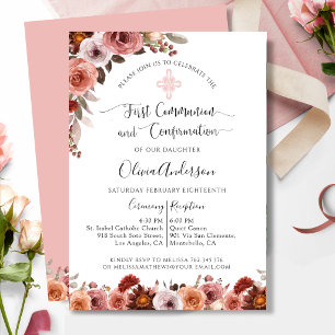 Invitación Primera Comunión y Confirmación de niña Rosa Claro