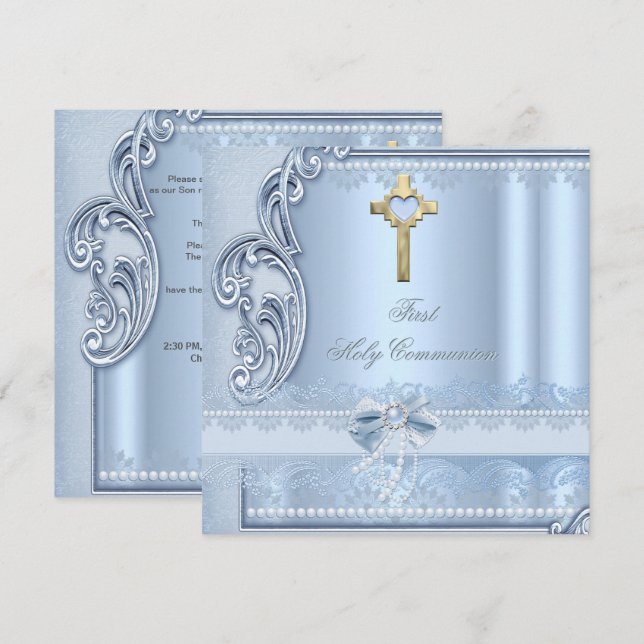 Invitación Primera Confirmación de Blue Lace de la Santa Comu (Anverso / Reverso)