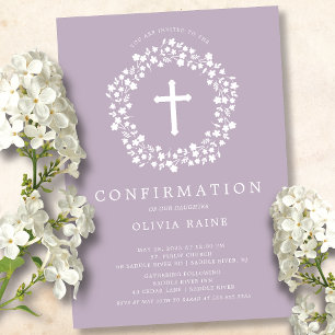 Invitación Primera confirmación de Lavender Floral Chica