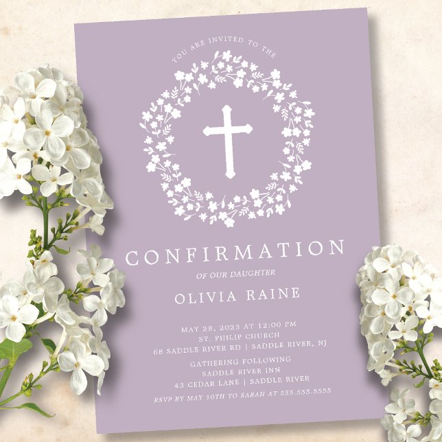 Invitación Primera confirmación de Lavender Floral Chica (Subido por el creador)