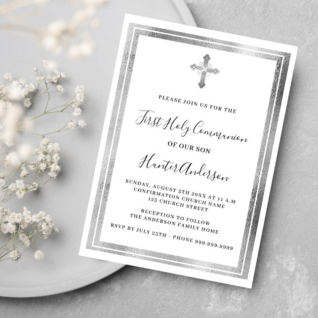 Invitación Primera cruz blanca de plata de la Comunión (Subido por el creador)