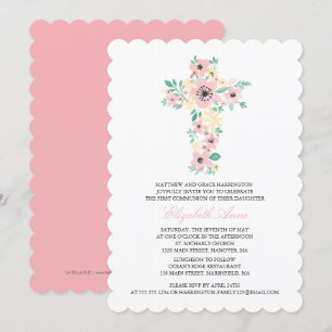 Invitación Primera Cruz de Flor de Acuarela de la Santa Comun