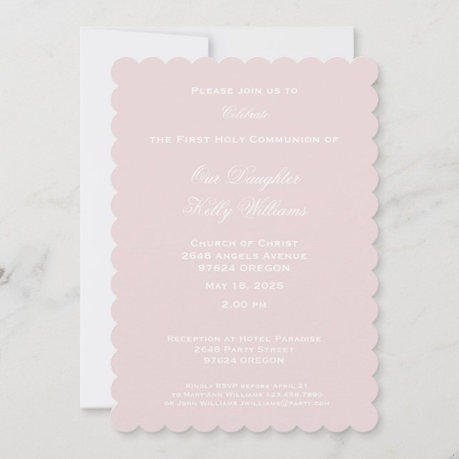 Invitación Primera cruz de la comunión sagrada con palo y cor (Reverso)