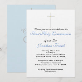 Invitación Primera cruz de la comunión sagrada son gris azul