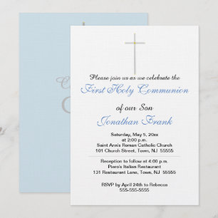 Invitación Primera cruz de la comunión sagrada son gris azul