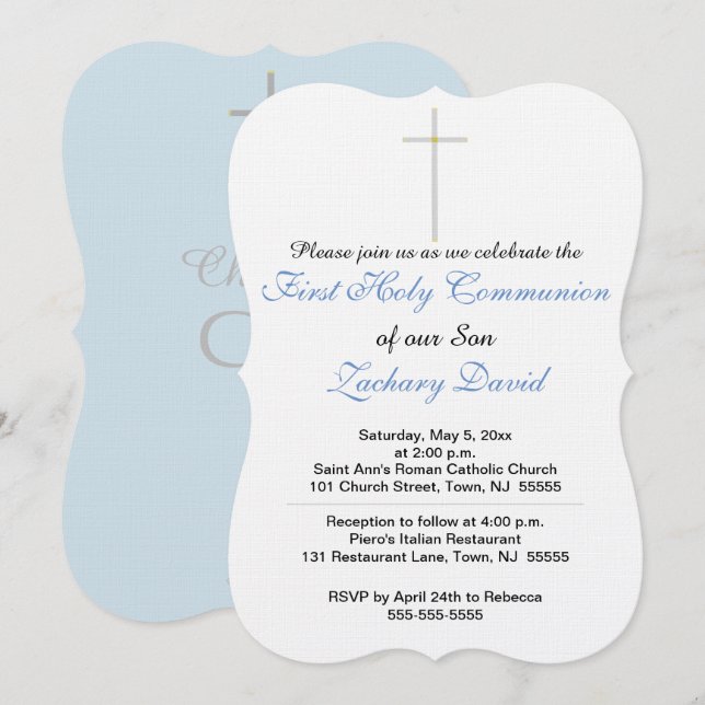 Invitación Primera Cruz de la Comunión Santa Azul (Anverso / Reverso)