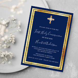 Invitación Primera cruz de oro azul marino de la Comunidad