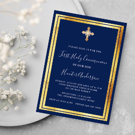 Invitación Primera cruz de oro azul marino de la Comunidad