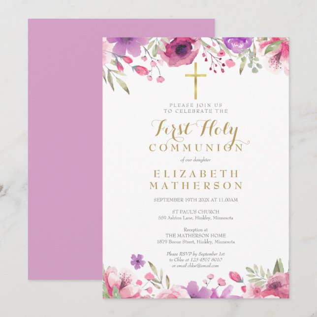 Invitación Primera Cruz de Oro Floral de la Santa Comunión (Anverso / Reverso)