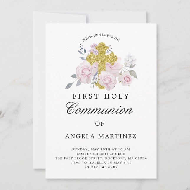 Invitación Primera Cruz de Oro Floral Rosa de la Comunidad (Anverso)