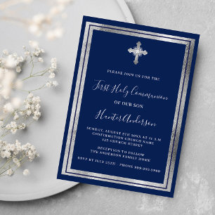 Invitación Primera cruz de plata azul marino de la Comunidad