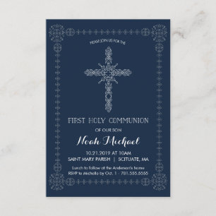 Invitación Primera cruz elegante para chicos de la Santa Comu