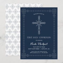 Invitación Primera cruz elegante para chicos de la Santa Comu