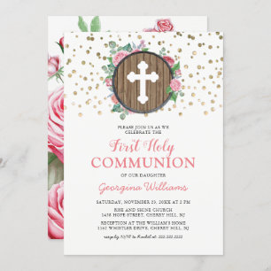 Invitación Primera cruz religiosa Chica de la Santa Comunión