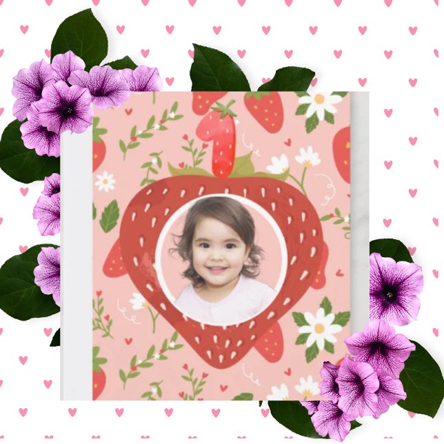 Invitación Primera Cumpleaños 1er Cumpleaños Fresa Foto (Subido por el creador)