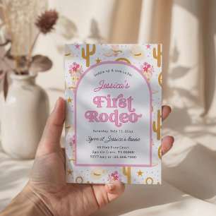 Invitación Primera Cumpleaños de Vaquera Rosa Fiesta de Rodeo