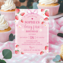 Invitación Primera Cumpleaños Fresa y Bayas
