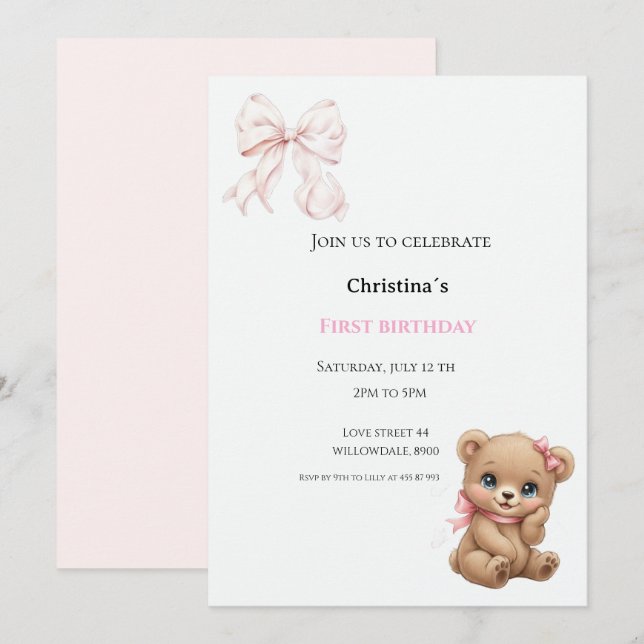 Invitación Primera cumpleaños niña (Anverso / Reverso)