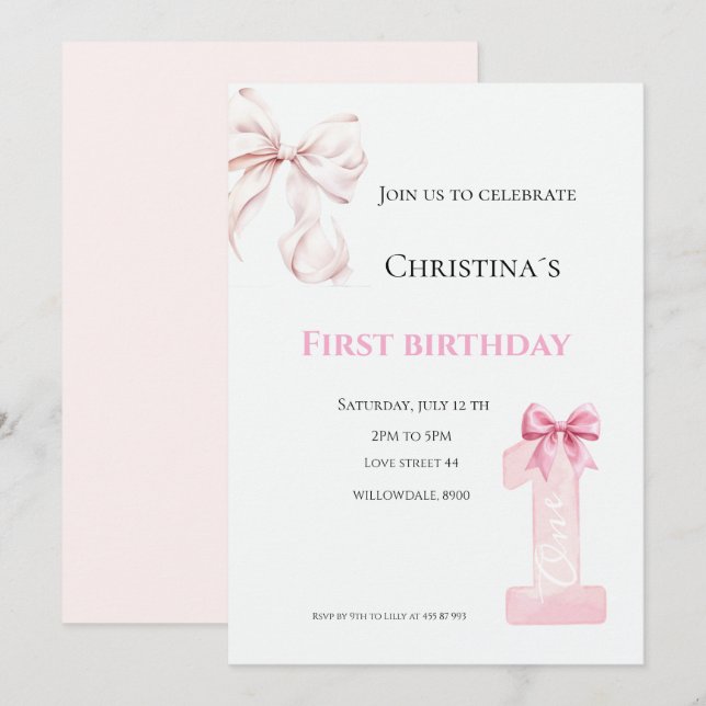 Invitación Primera cumpleaños niña (Anverso / Reverso)