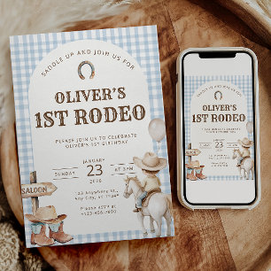 Invitación Primera Cumpleaños Vaquero Occidental Niño 1er