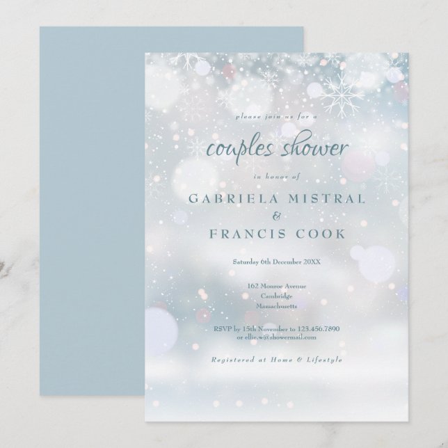 Invitación Primera ducha de copos de nieve para invierno (Anverso / Reverso)
