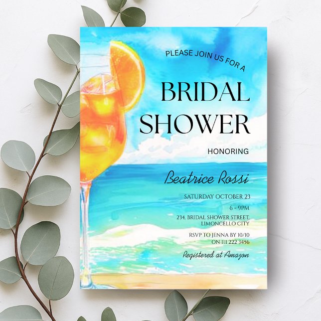 Invitación Primera ducha de novia Spritz Amalfi Beach Cocktai (First Spritz Amalfi Beach Cocktail Bridal Shower Invitation)