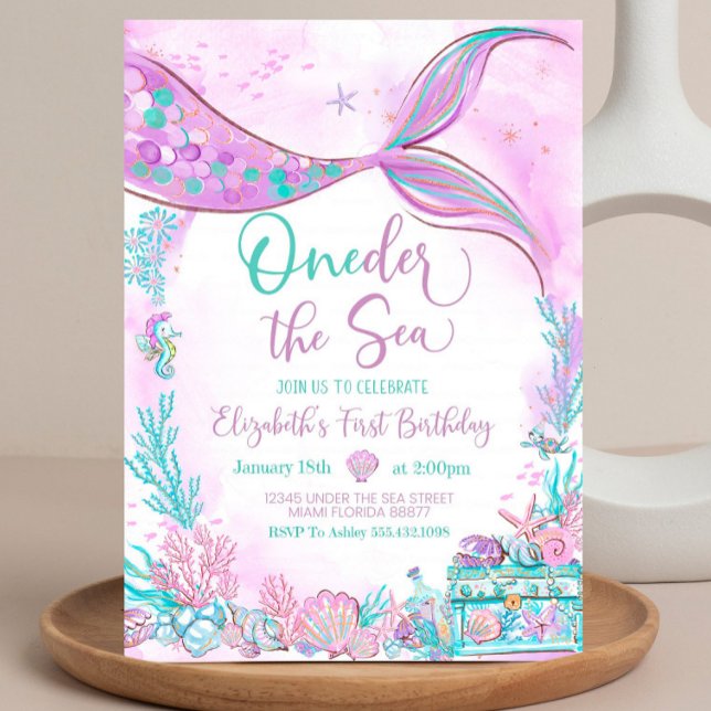Invitación Primera editable decoración de la sirena marina mo (Subido por el creador)