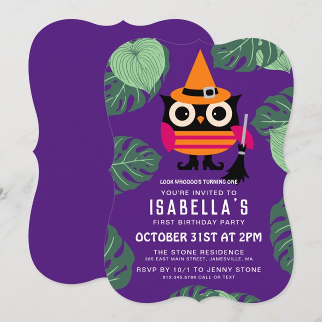 Invitación Primera fecha de nacimiento de la lechuza de Hallo (Anverso / Reverso)