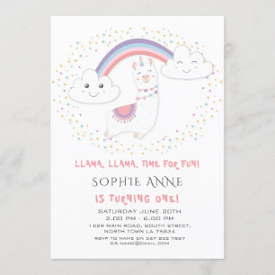 Invitación Primera fecha de nacimiento de las cute llamas a R