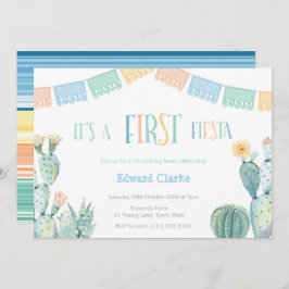 Invitación Primera Fiesta Cactus Azul Amarillo Primer Fiesta 
