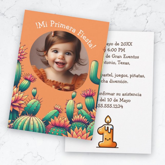 Invitación Primera Fiesta Cactus Español Cumpleaños Añadir Fo (Primera Fiesta Spanish Cactus Birthday Add Photo Invitation)