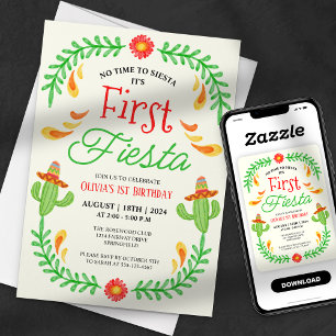 Invitación Primera Fiesta - Chica Cute Cactus Primer Cumpleañ