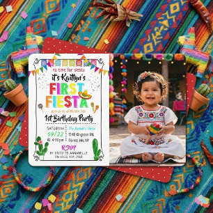 Invitación Primera Fiesta Colorido Cumpleaños Mexicano 1er Cu