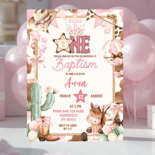 Invitación Primera fiesta de bautismo y rodeo de vaquera rosa