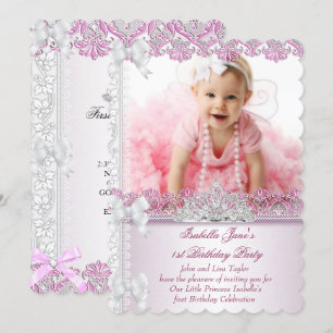 Invitación Primera Fiesta de Cumpleaños 1er Cumpleaños Niña P