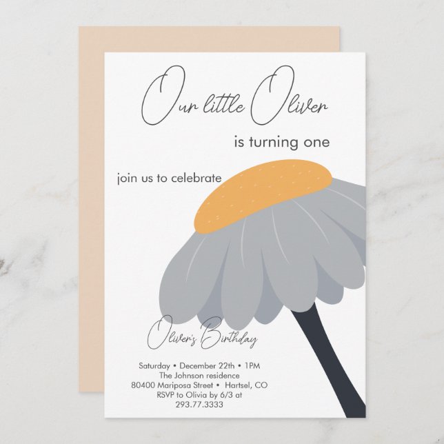 Invitación Primera fiesta de cumpleaños Chamomile Flower Cute (Anverso / Reverso)