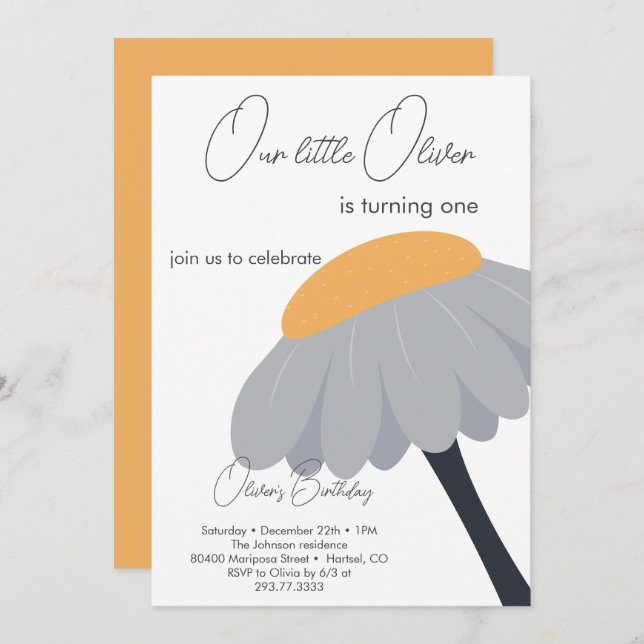 Invitación Primera fiesta de cumpleaños Chamomile Flower Cute (Anverso / Reverso)