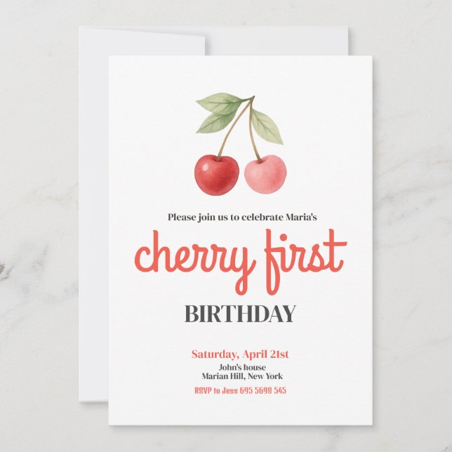 Invitación Primera fiesta de cumpleaños Chica Cherry (Anverso)