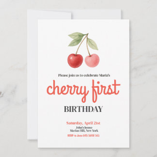 Invitación Primera fiesta de cumpleaños Chica Cherry